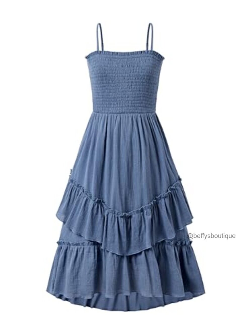 Girls Boho Maxi Dress 100% Cotton Smocked Ruffle Sundress 2-Way Layers